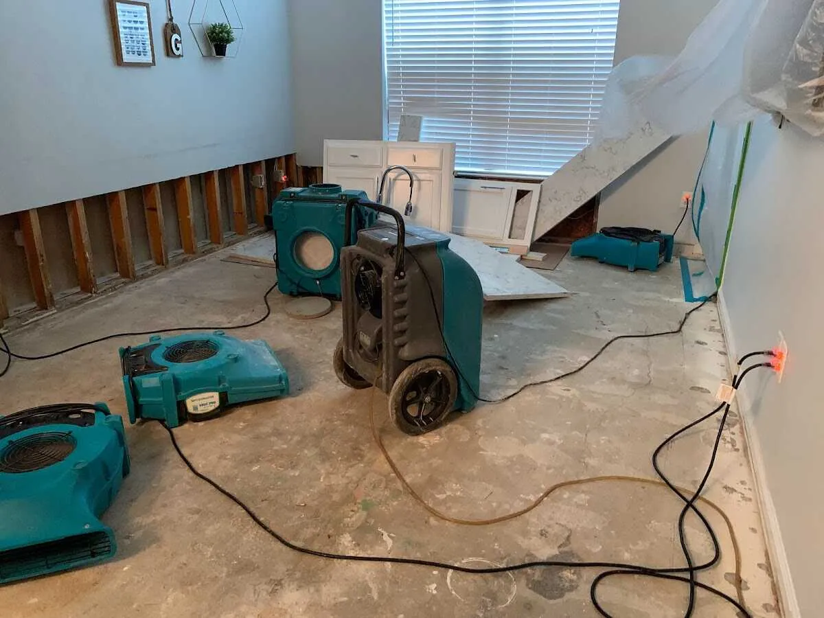 Dehumidifier in flood-cut room for Water Damage Restoration in Alabaster